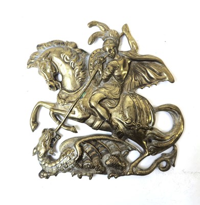 Lot 307 - A brass relief panel modelled as St George...