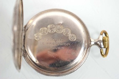 Lot 454 - A silver open face pocket watch, the white...