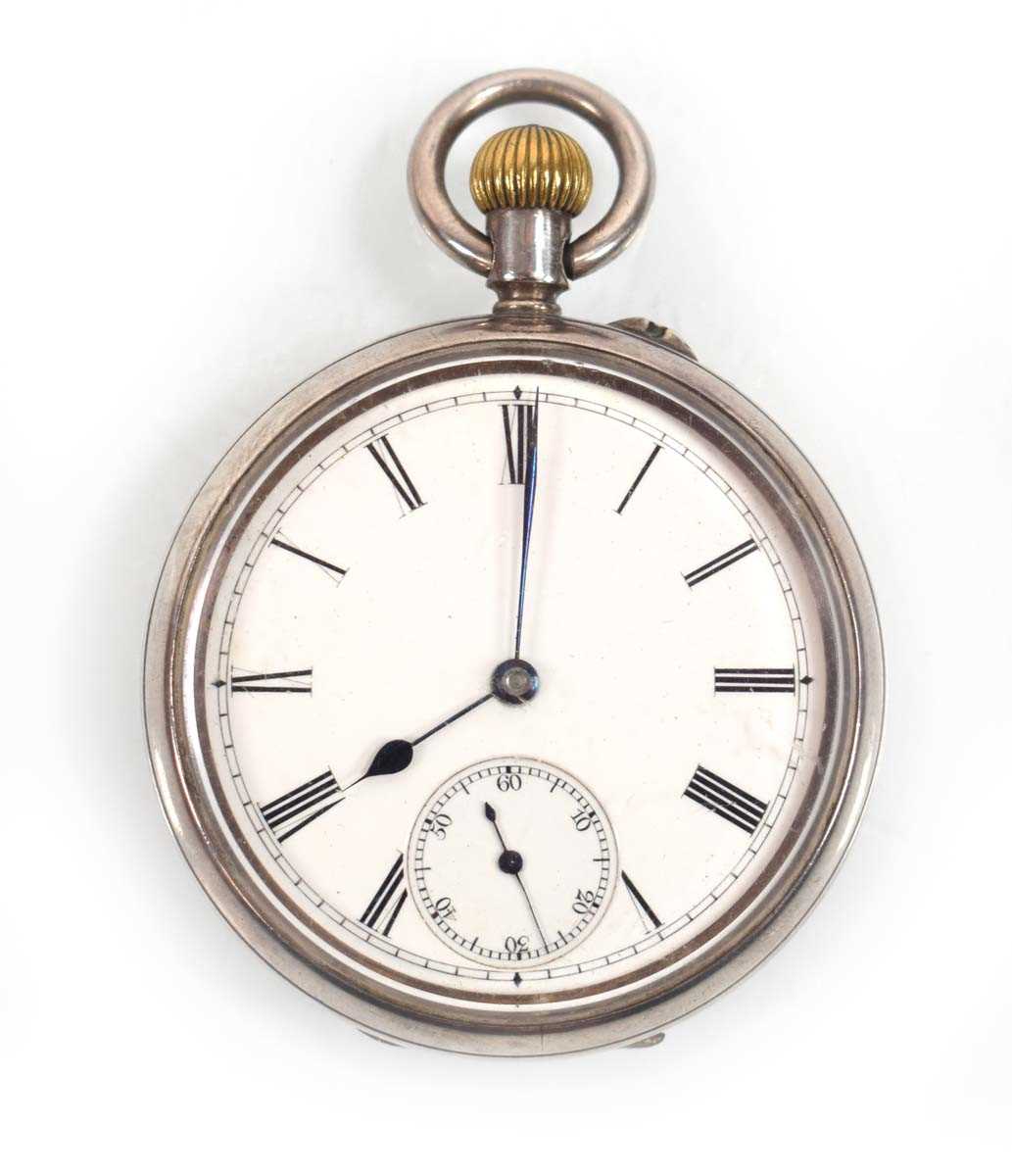 Lot 453 - A silver open face pocket watch, the white...