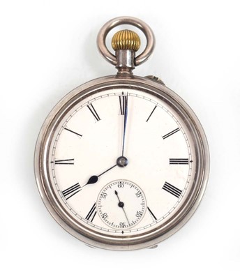 Lot A silver open face pocket watch, the white...