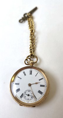 Lot 586 - An early 20th century yellow metal fob watch...