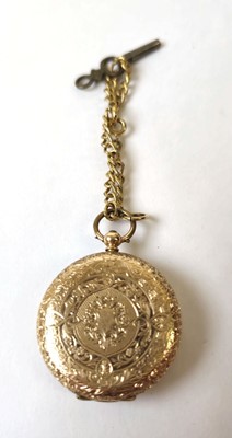 Lot 586 - An early 20th century yellow metal fob watch...