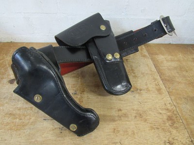 Lot 1155 - Leather belt, revolver holster and double...