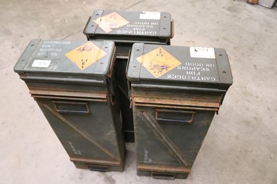 Lot 1326 - Three large metal ammunition transport tins...