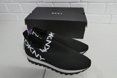 Lot 1340 - Boxed pair of ladies DKNY slip on trainers in...