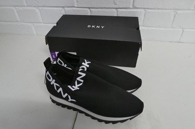 Lot 1344 - Boxed pair of ladies DKNY slip on trainers in...