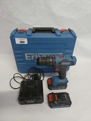 Lot Cased Erbauer 18V brushed combi drill with 2...