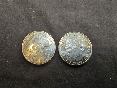 Lot 409 - Two possibly silver five pound coins of...