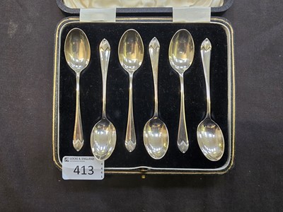 Lot 413 - A cased set of six silver hallmarked spoons,...