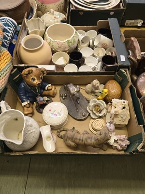 Lot 431 - Two trays of ceramic cups, mugs, jardinieres,...