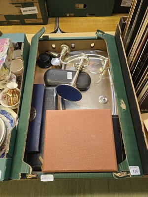 Lot 434 - A tray containing candelabrum, cased flatware,...