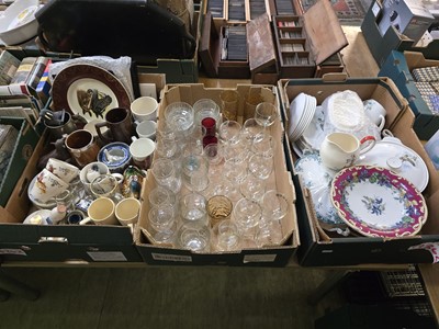 Lot 442 - Three trays of ceramic and glassware to...