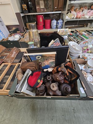 Lot 471 - Two trays containing trays, vessels, books,...