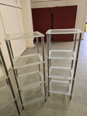 Lot 28 - Two chrome and plate glass for tier shelving...