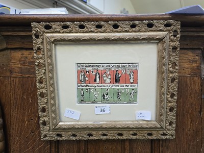 Lot 36 - A gilt framed and glazed woodcut coloured by...