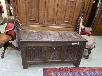 Lot 38 - An 18th century oak panelled coffer