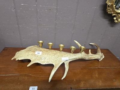 Lot 54 - An antler with brass candle sconces