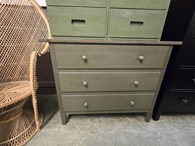 Lot 139 - A green painted pine chest of three drawers