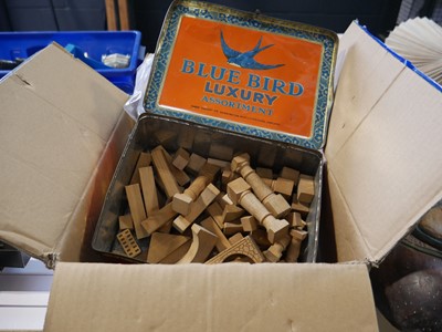 Lot 1233 - 2 boxes of misc. items incl. wooden animals,...