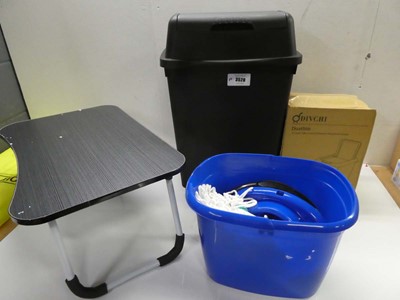 Lot 3520 - Folding table, mop & bucket and 2 bins