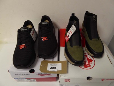 Lot 3719 - Boxed pair of Rieker zip up shoes, black/green,...