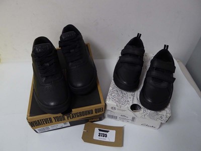 Lot 3735 - Boxed pair of kids Clarks shoes, black, UK...