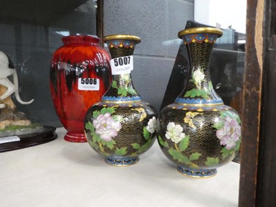 Lot 5007 - Pair of modern Cloisonne rose patterned vases