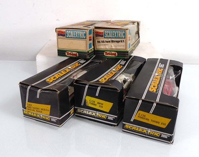 Lot 166 - Five Scalextric slot cars: Ford Mirage GT,...