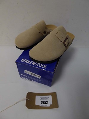 Lot 3752 - Boxed pair of Birkenstock clogs, beige, EU 37