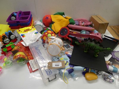 Lot 3595 - Bag of novelty toys, dinosaur, baby bouncer etc