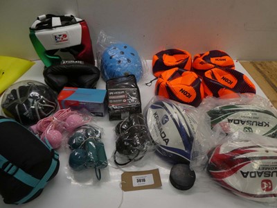 Lot 3616 - Rugby & Boxing head guards, Rugby & Footballs,...