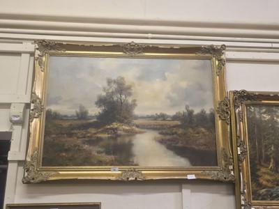 Lot 46 - A gilt framed oil on canvas of pond scene