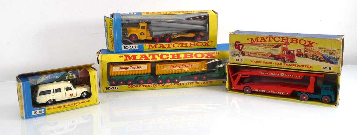 Lot 204 - Four Matchbox models: M-8 car transporter, K-6...