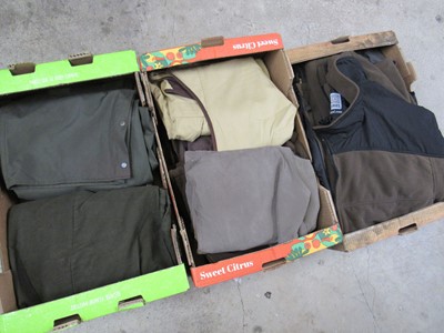 Lot 1262 - Three trays of shooting clothing inc. fleeces,...