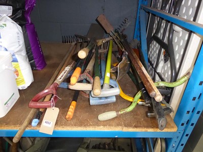 Lot 4052 - Assortment of tools to include, shovels, rakes,...