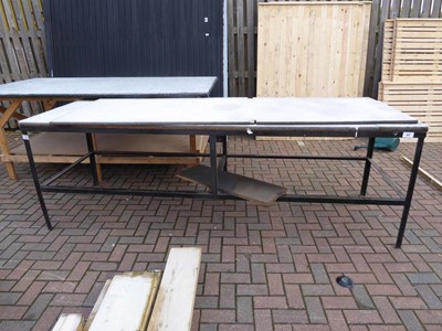 Lot 4177 - 2 large workshop tables, 1 metal framed and 1...