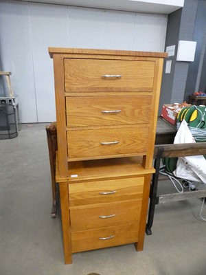 Lot 5106 - Pair of oak three drawer bedside cabinets