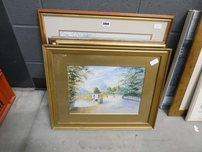 Lot 5064 - Quantity of watercolours inc. river and bridge,...