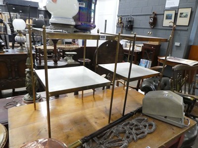 Lot 5123 - Pair of faux marble and brass two tier side...