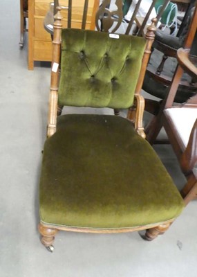 Lot 5130 - Olive green fabric button back nursing chair