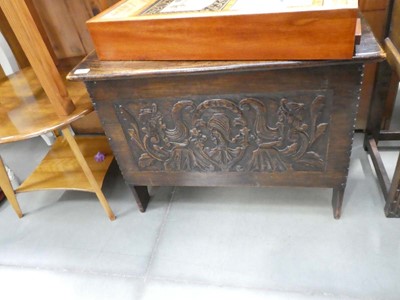 Lot 5157 - Oak blanket box with carved panel