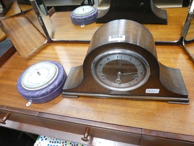 Lot 5206 - Oak Napoleon hat mantle clock, plus barometer