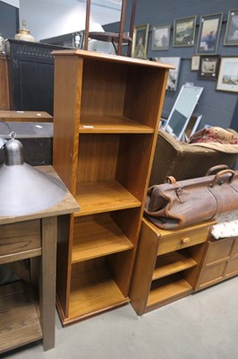 Lot 5178 - Teak telephone seat plus a narrow open bookcase