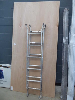 Lot 4233 - Double section aluminium ladder and sheet of ply