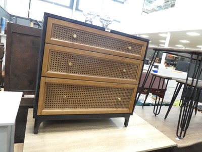 Lot 5217 - Black and gold painted chest of 3 drawers