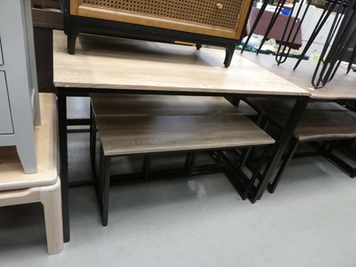 Lot 5218 - Faux oak table with matching benches