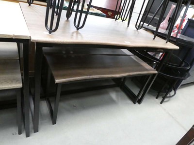 Lot 5220 - Faux oak table with matching benches