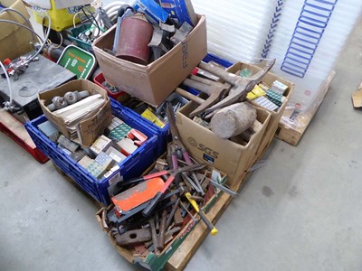 Lot 4247 - Pallet of assorted tools, screws, fixings, inc....