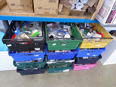 Lot 4272 - 12 plastic crates of assorted electrical items...