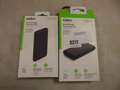 Lot 2217 - 2 Belkin Boost Charge powerbanks, 20k and 10k,...